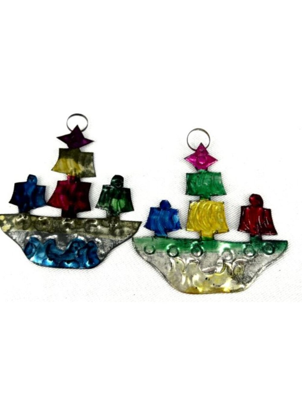 Punched Tin Christmas Ornaments Mexican Sailboats 2.5" Lot of 2